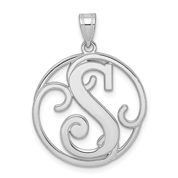 Sterling Silver Rhodium-plated Fancy Script Initial S Pendant