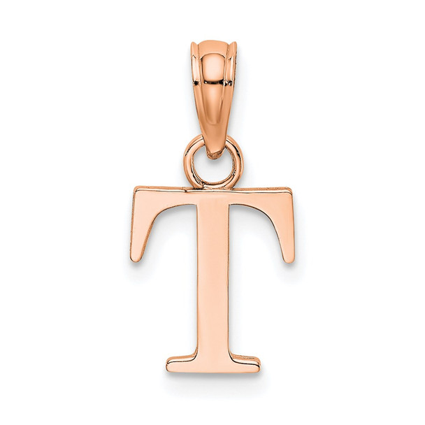 14k Rose Gold Polished T Block Initial Pendant