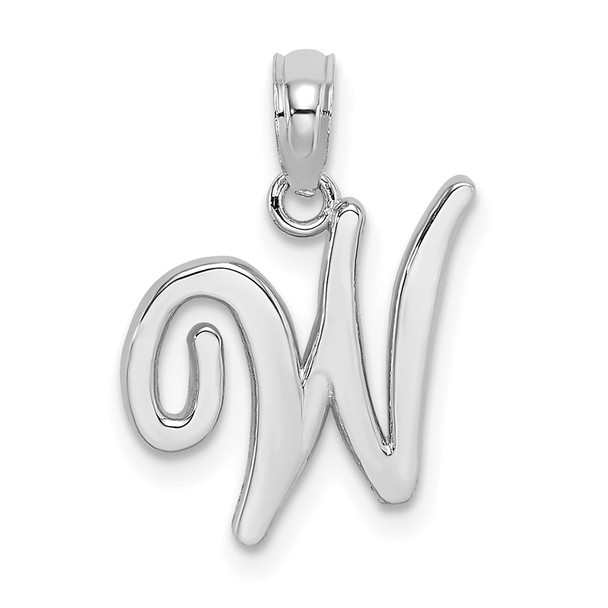 14k White Gold Polished W Script Initial Pendant