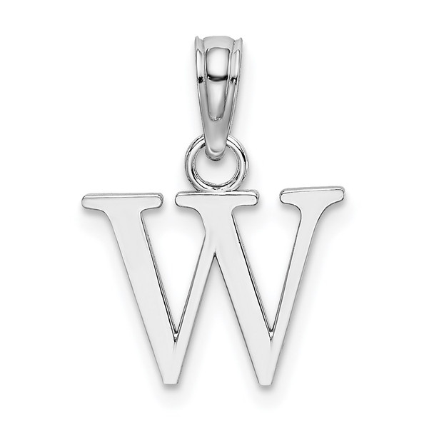 14k White Gold Polished W Block Initial Pendant