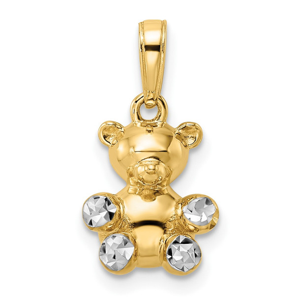 14k Yellow Gold and White Rhodium 3D Diamond-cut Teddy Bear Pendant