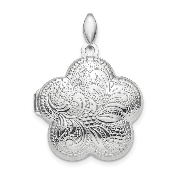 Rhodium-Plated Sterling Silver Polished 21mm Domed Flower Locket Pendant