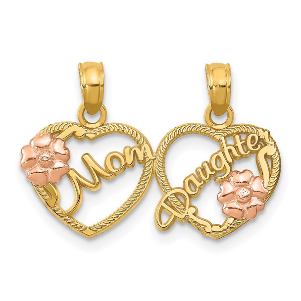 14k Yellow and Rose Gold Mom - Daughter Breakable Hearts Pendant