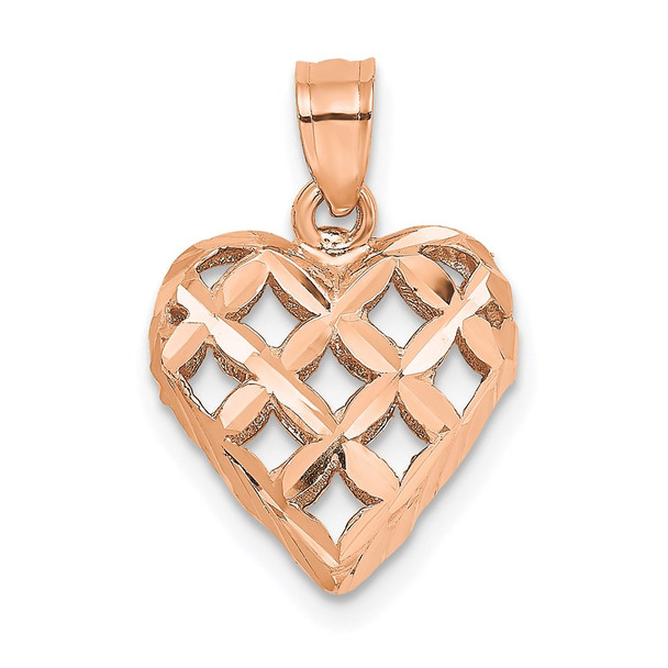 14k Rose Gold Polished 3-D Diamond-Cut Heart Pendant