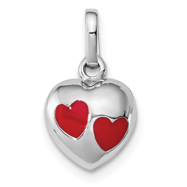 Rhodium-Plated Sterling Silver Childs Red Enameled Heart Pendant