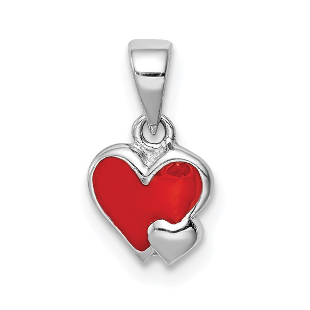 Sterling Silver Rhodium-plated Childs Enameled Red Heart Pendant