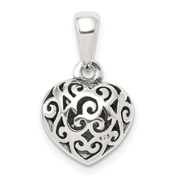 Sterling Silver Antiqued Puff Heart Pendant