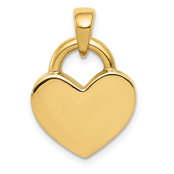 14k Yellow Gold and Rhodium Hollow Polished Reversible Heart Pendant