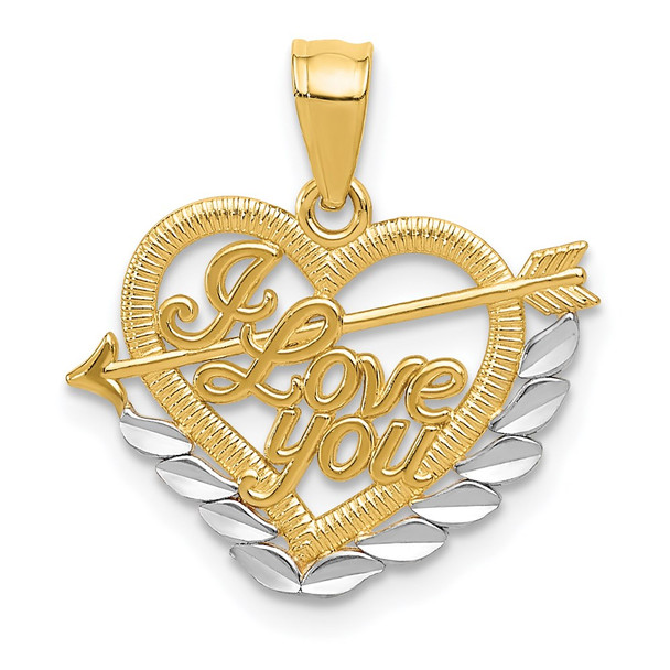 14k Yellow Gold And Rhodium I Love You Heart Pendant
