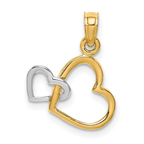 14k Two-tone Gold Polished and 2-D Hearts Intertwined Pendant