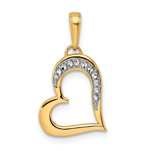 14k Yellow Gold w/White Rhodium Diamond-cut Heart Pendant