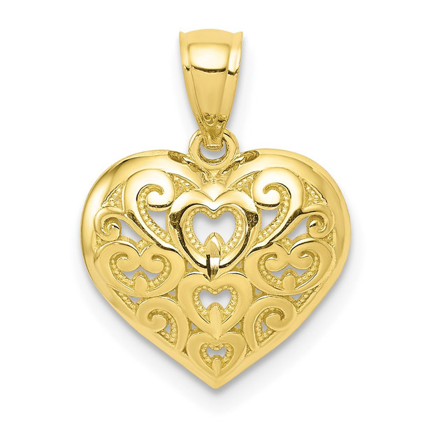 10k Yellow Gold Diamond-Cut Heart Pendant