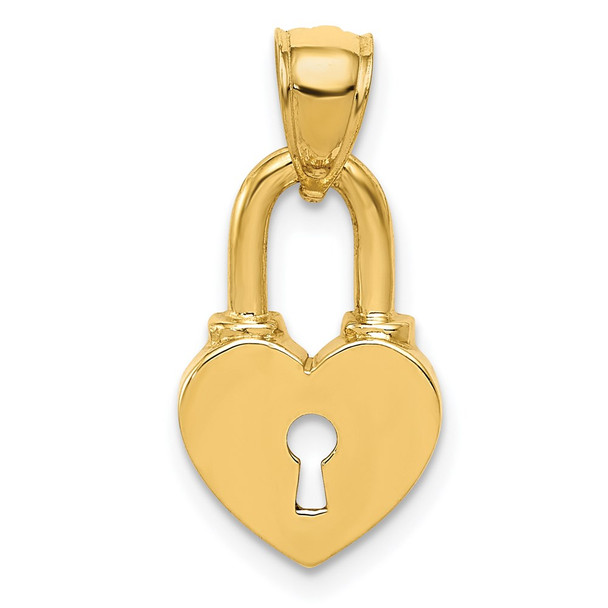 14k Yellow Gold Polished Heart Lock Pendant