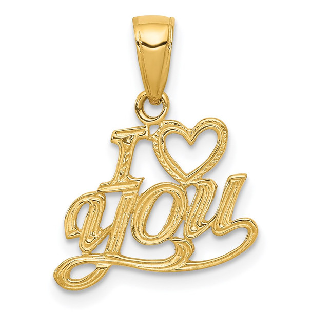 14k Yellow Gold Polished and Textured I Heart You Pendant