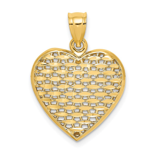 14k Yellow Gold 3-D Diamond-cut Puffed Heart Pendant K7132