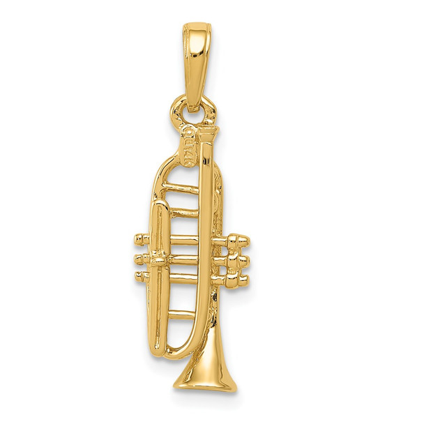 14k Yellow Gold Solid Polished 3-D Trumpet Pendant