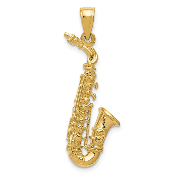 14k Yellow Gold Solid Polished 3-D Saxophone Pendant C2281