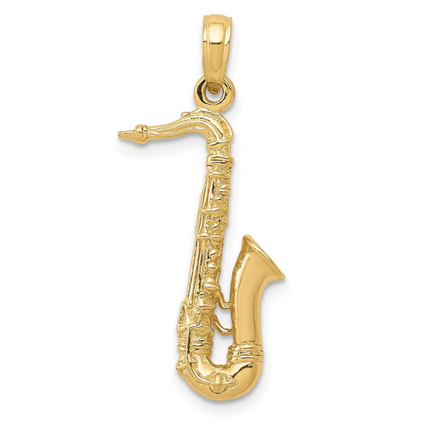 14k Yellow Gold Solid Polished 3-D Saxophone Pendant C2276