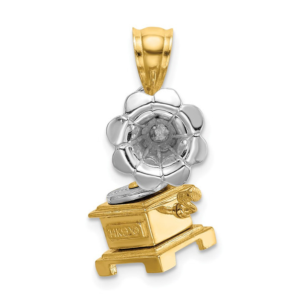 14k Gold With Rhodium 3-D Moveable Phonograph Pendant