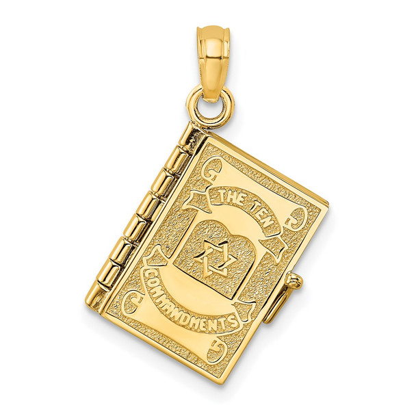 14k Yellow Gold 3-D w/Moveable Pages Hebrew Ten Commandments Book Pendant