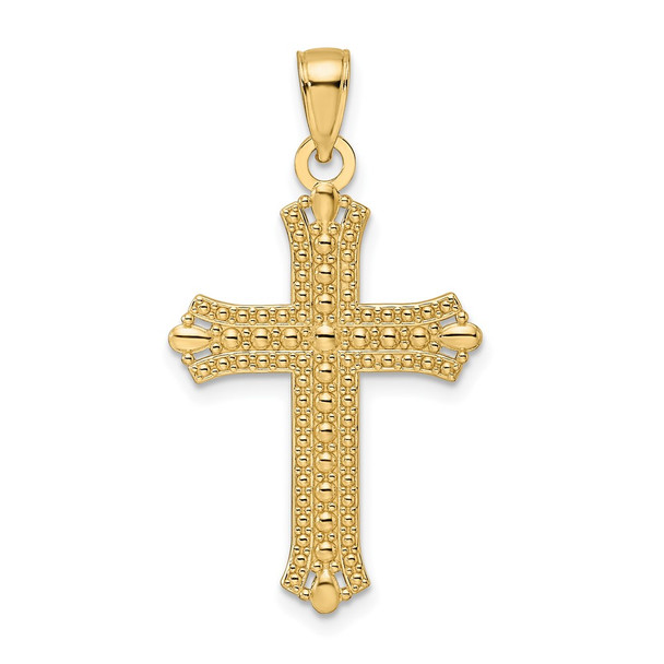 14k Yellow Gold Polished and Textured Pointed Ends Fancy Cross Pendant