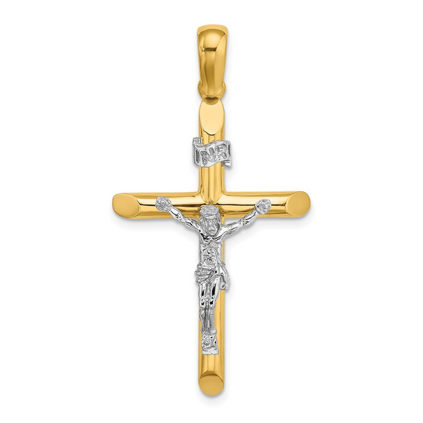 14k Gold with Rhodium-Plating and Polished Crucifix Pendant