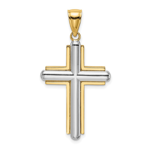 14k Gold With Rhodium-Plating Beveled Cross Pendant