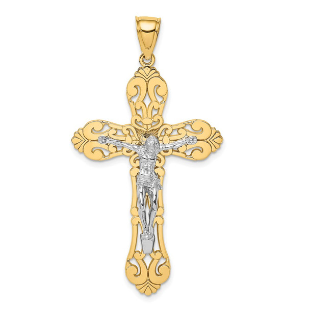 14k Gold With Rhodium-Plating Crucifix Pendant
