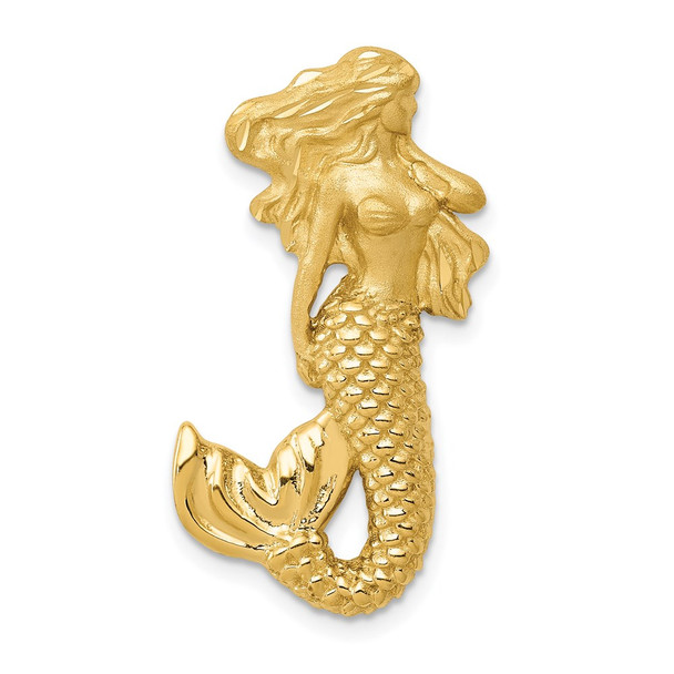 14k Yellow Gold Polished and Satin Diamond-cut Mermaid Slide Pendant