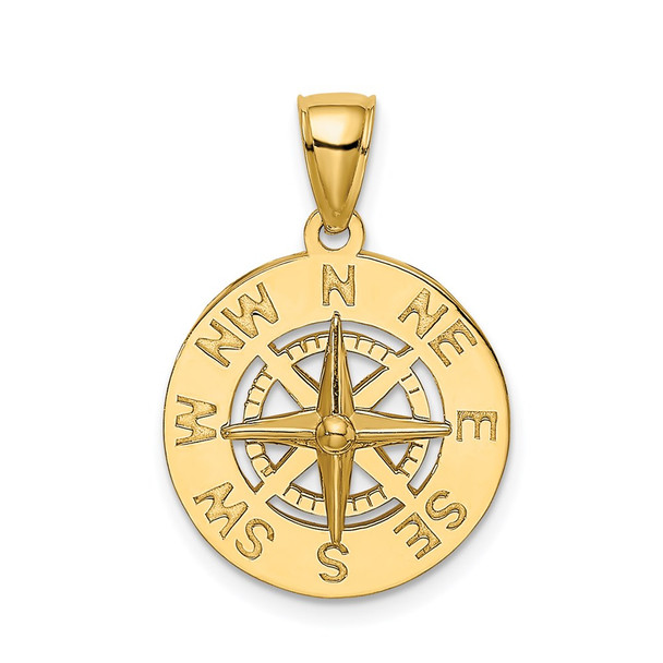 14k Yellow Gold Nautical Compass Pendant K7856