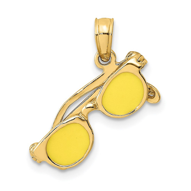 14k Yellow Gold 3D Yellow Enameled Sunglasses Moveable Pendant