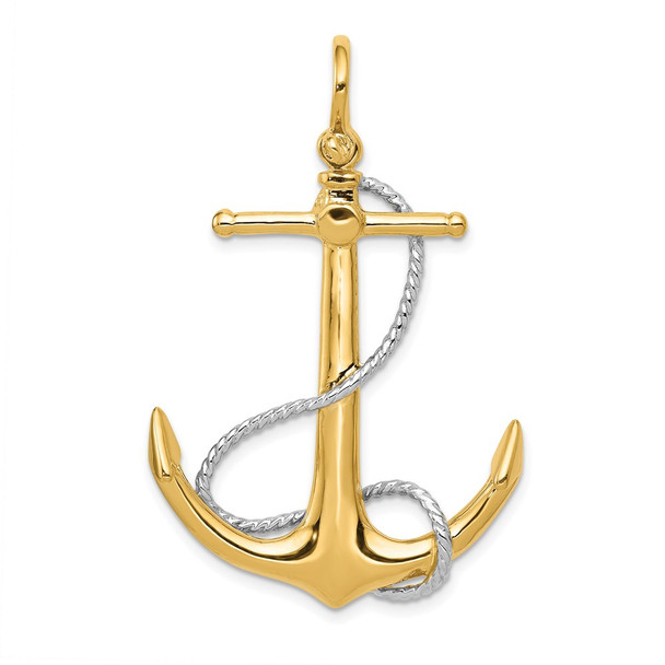 14k Yellow and White Gold 3-D Anchor w/ Entwined Rope Accent Pendant