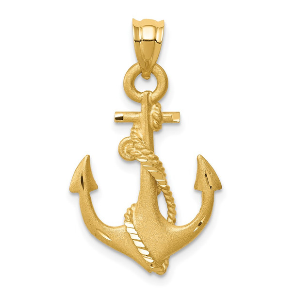 14k Yellow Gold Brushed and Diamond-cut Anchor Pendant