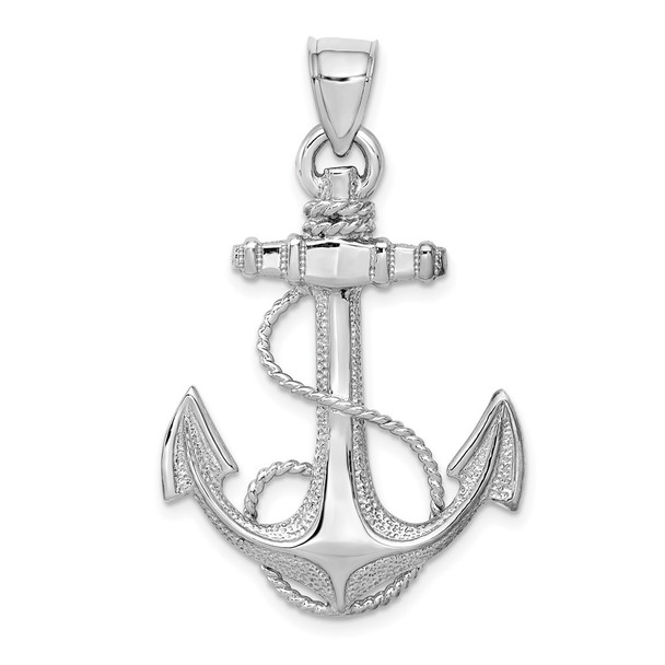 14k White Gold Anchor with Rope Pendant