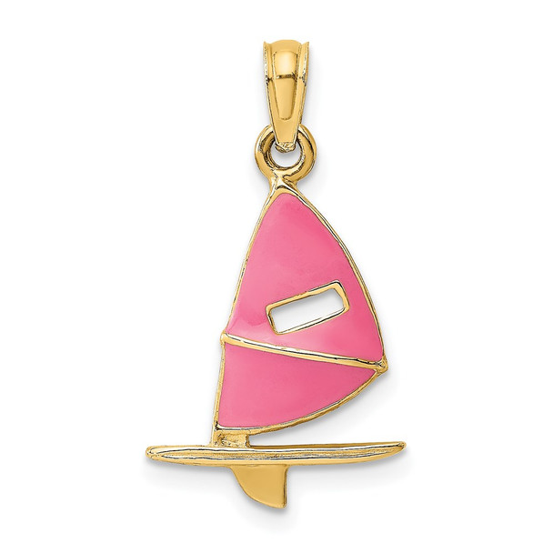 14k Yellow Gold Pink Enameled Windsail Surf Board Pendant