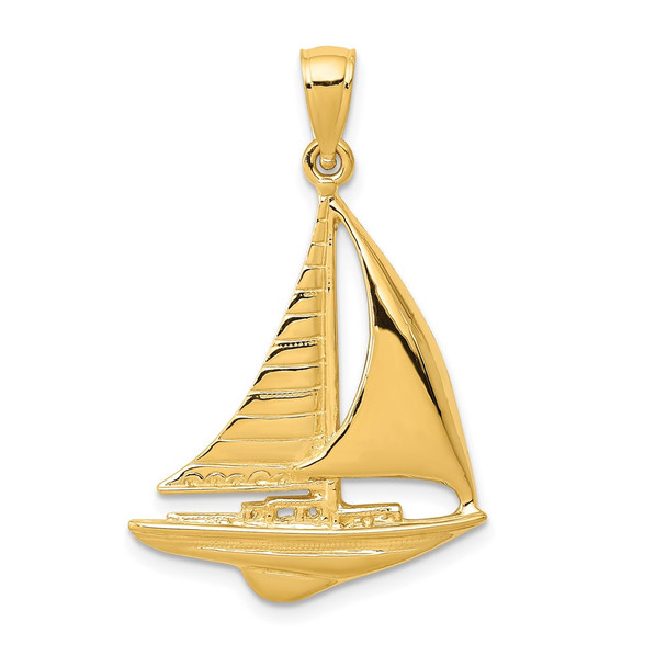 14k Yellow Gold 2-D Sailboat Pendant