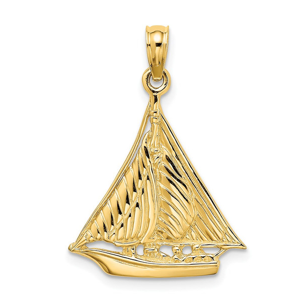 14k Yellow Gold Polished and Textured Sailboat Pendant