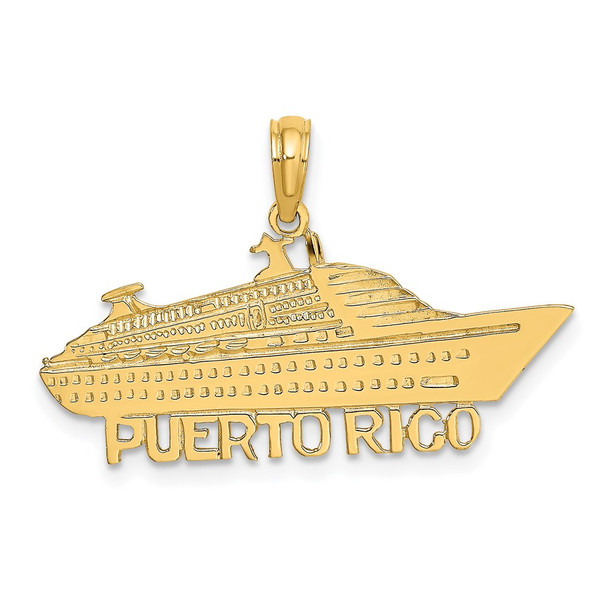 14k Yellow Gold Polished and Satin Puerto Rico Cruise Ship Pendant