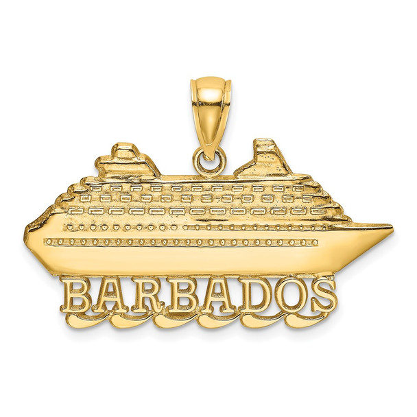 14k Yellow Gold Polished and 2-D Barbados Cruise Ship Pendant