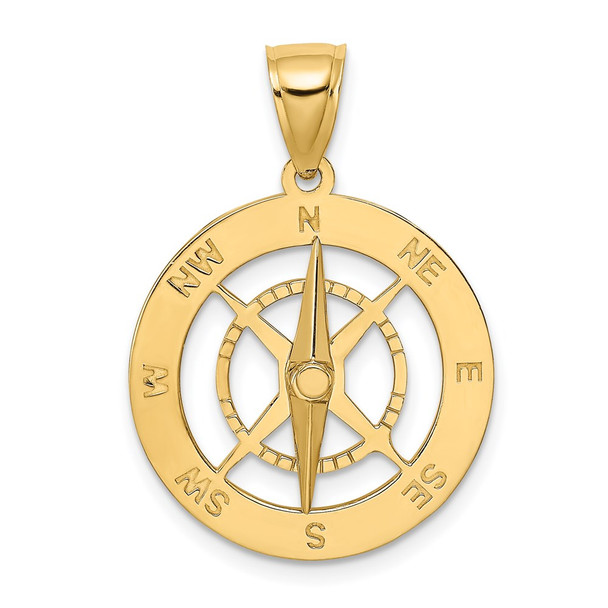 14k Yellow Gold Nautical Compass w/Moveable Needle Pendant