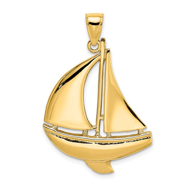 14k Yellow Gold 2-D Polished Sailboat Pendant K7875