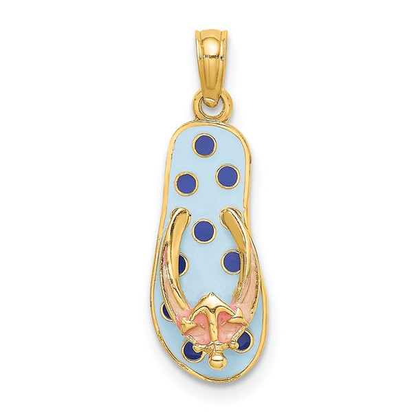 14k Yellow Gold 3D Enamel Anchor On Blue Polka-Dot Flip-Flop Pendant K6704