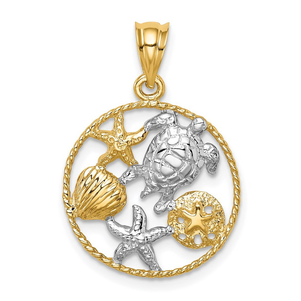 14k Yellow Gold And Rhodium Polished Sealife Pendant