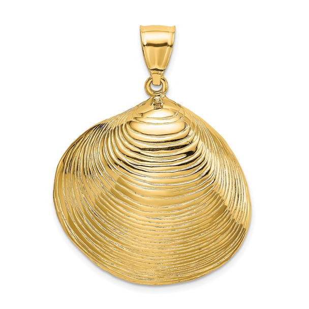 14k Yellow Gold Textured 2-D Large Clam Shell Pendant