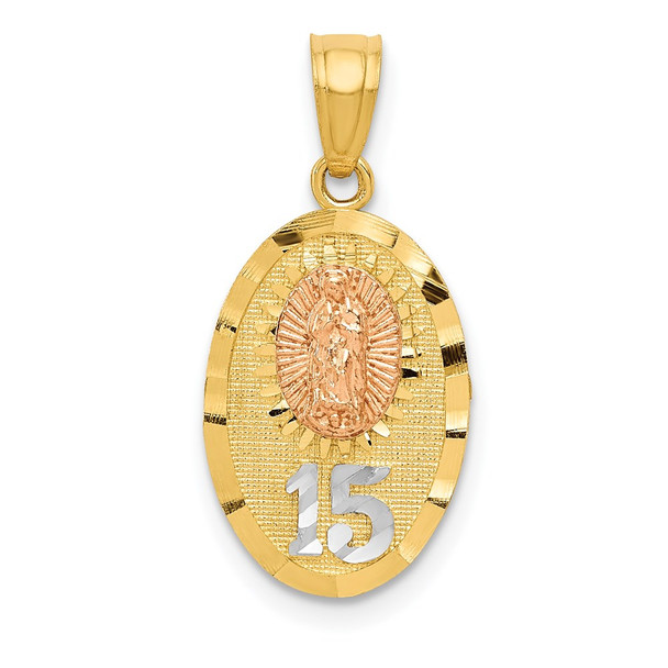 14k Two-Tone Gold W/White Rhodium Diamond-Cut Lady Of Guadalupe 15 Pendant