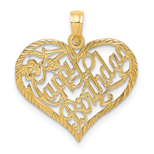 14k Yellow Gold Solid HAPPY BIRTHDAY Heart Pendant