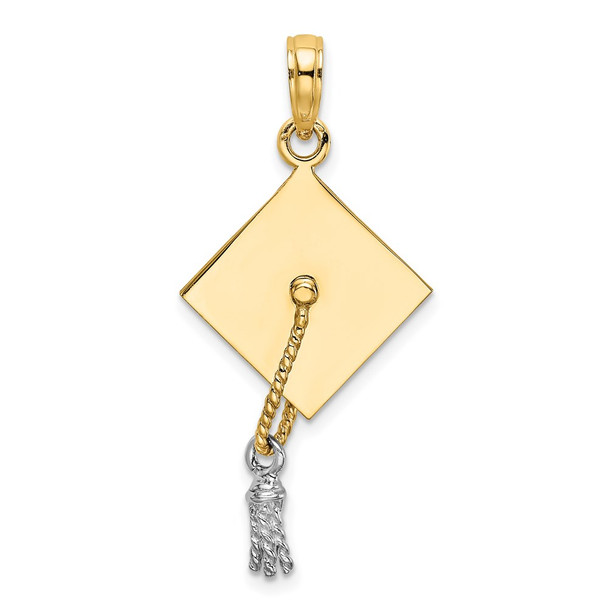 14k Yellow Gold With Rhodium 3-D Graduation Cap Moveable Tassel Pendant