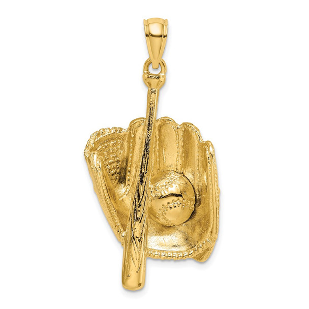 14k Yellow Gold 3-D Baseball Glove, Bat, Ball Pendant