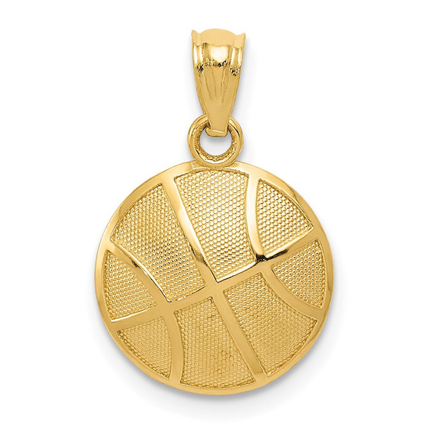 14k Yellow Gold Satin and Polished Basketball Pendant