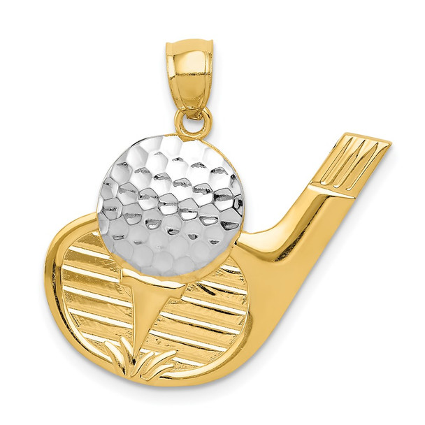 Mens 14k Yellow Gold And Rhodium Golf Pendant